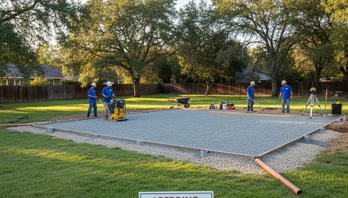 Professional shed foundation preparation and base work by landscapers in Redding, CA